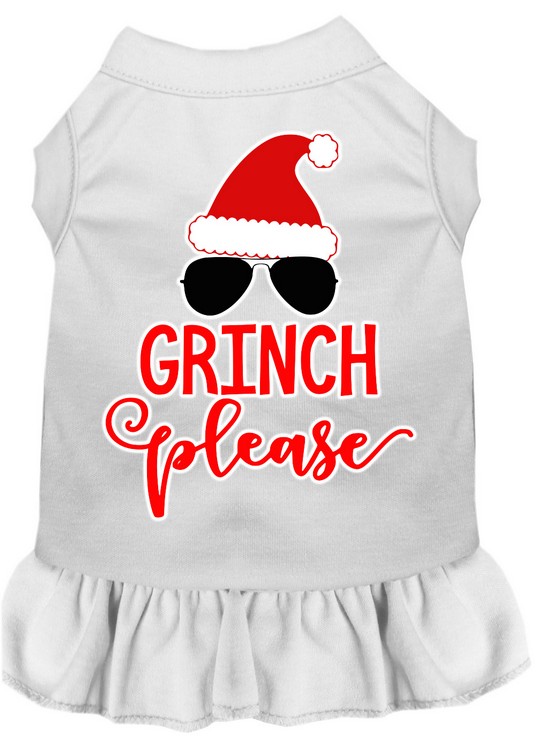 Grinch Please Screen Print Dog Dress White Med